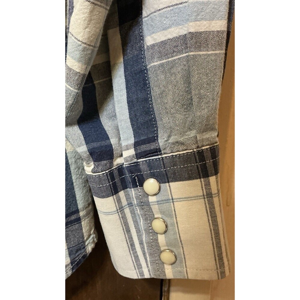 Wrangler Mens Large Light Blue Plaid Pearl Snap Western Shirt Long Sleeve - Picture 3 of 5